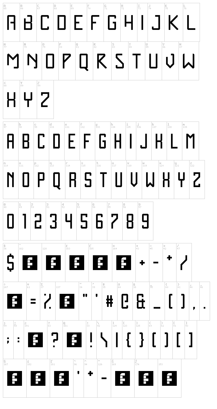 Zen Monolith font map